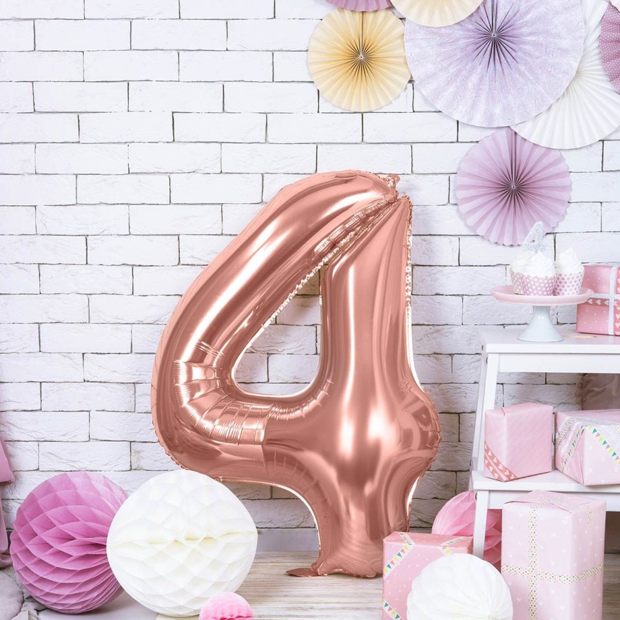 New PARTYDECO Balon Pink Metal Foliowy Cyfra "4" 86 Cm Rozowy