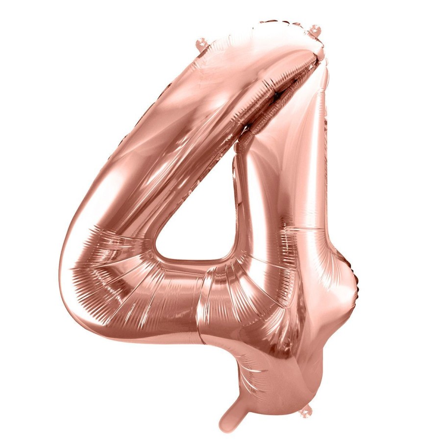 New PARTYDECO Balon Pink Metal Foliowy Cyfra "4" 86 Cm Rozowy