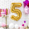 Clearance PARTYDECO Balon Metal Foliowy Cyfra "5" 86 Cm Zloty