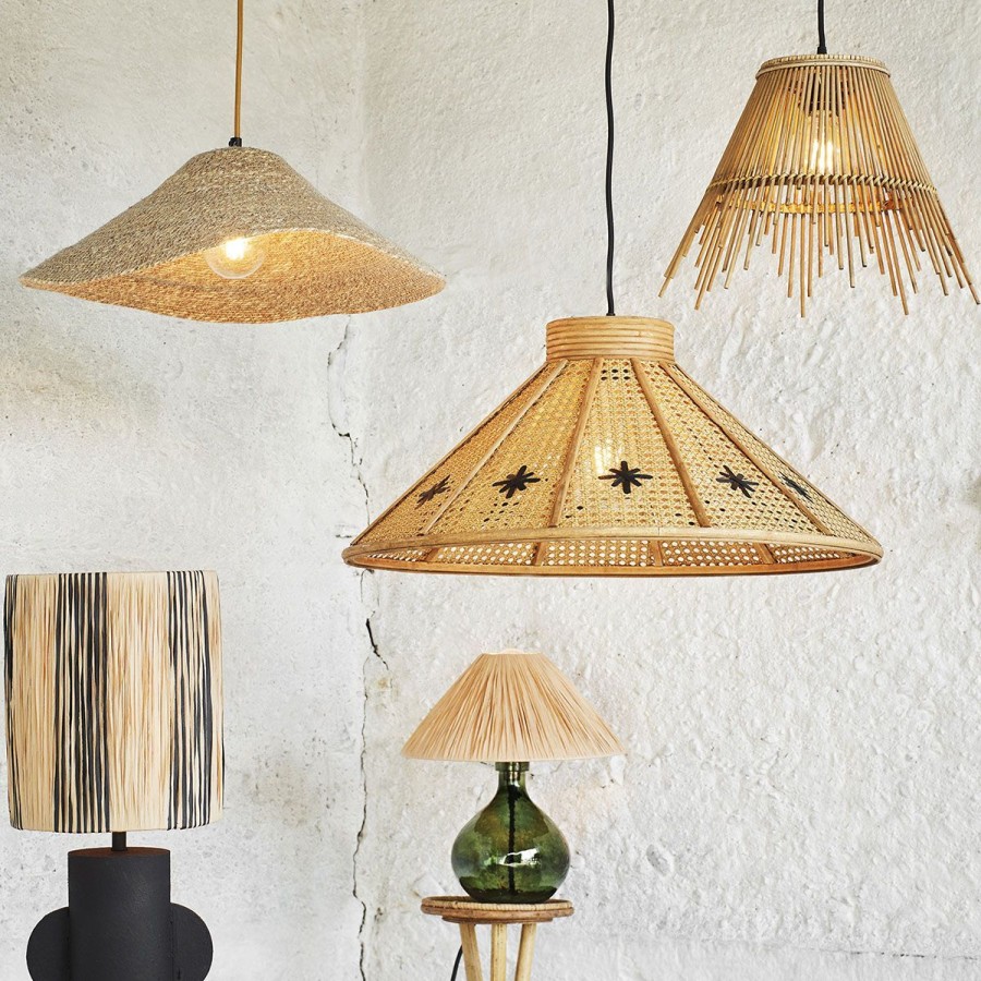 Clearance MADAM STOLTZ Lampa Sufitowa Boho Bambusowa 35X26,5 Cm Bezowy