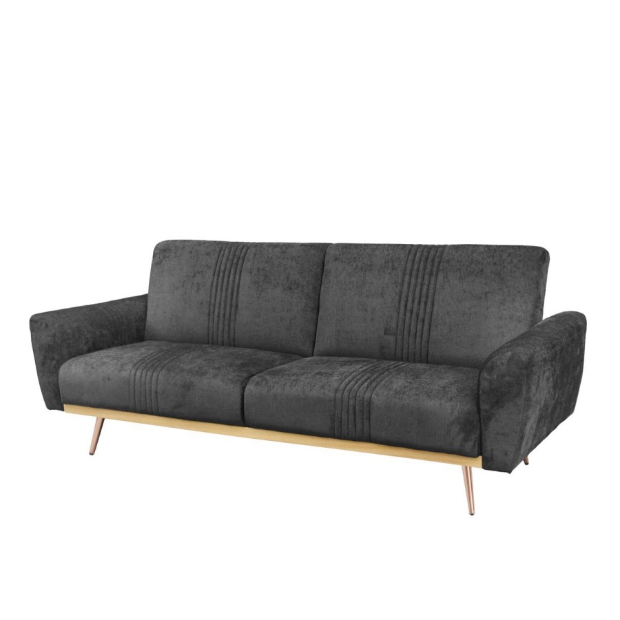 Best HOMLA Sofa Samtige 3-Osobowa, Z Funkcja Spania, Czarna 212X84X86.5 Cm