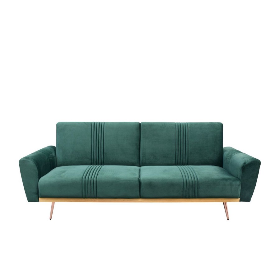 Best HOMLA Sofa Samtige 3-Osobowa, Z Funkcja Spania, Welurowa Zielona 212X84X86.5 Cm