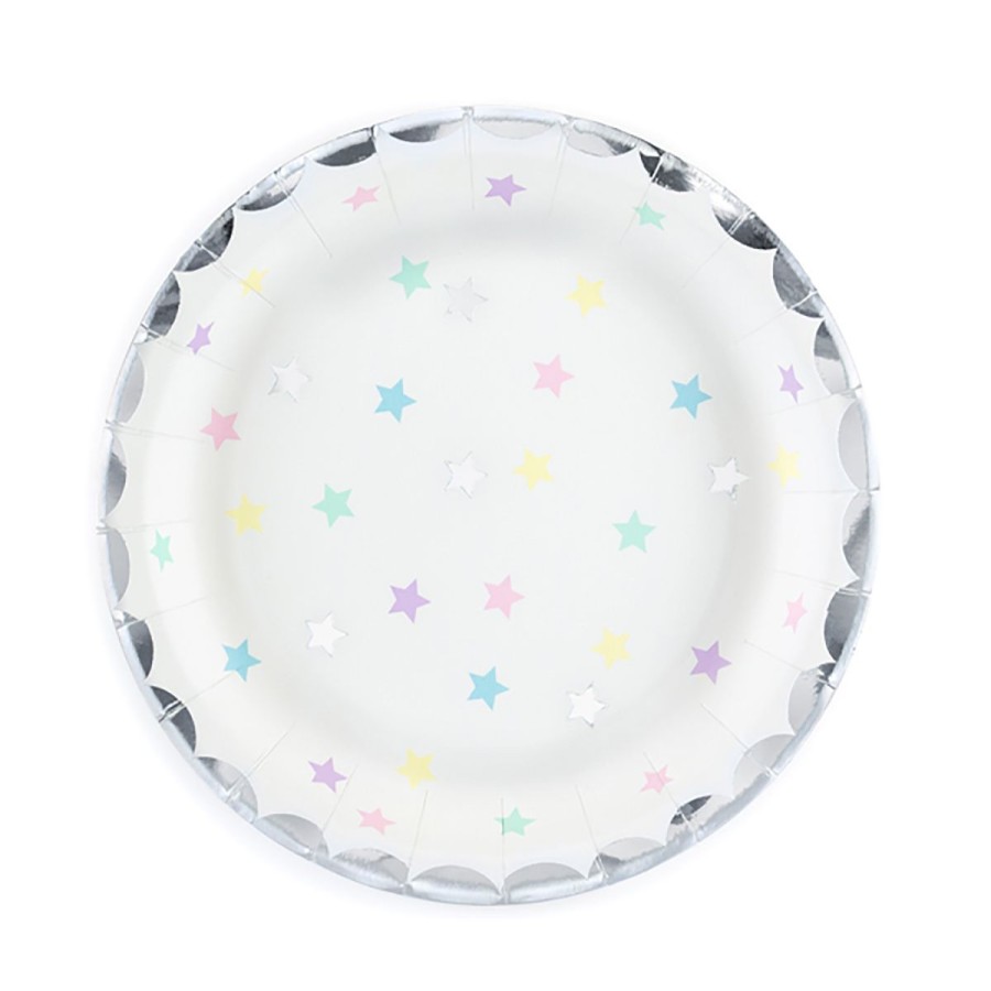 Clearance PARTYDECO Komplet Talerzy Stars Ze Wzorem W Gwiazdki 6 Szt. Fi 18 Cm Bialy