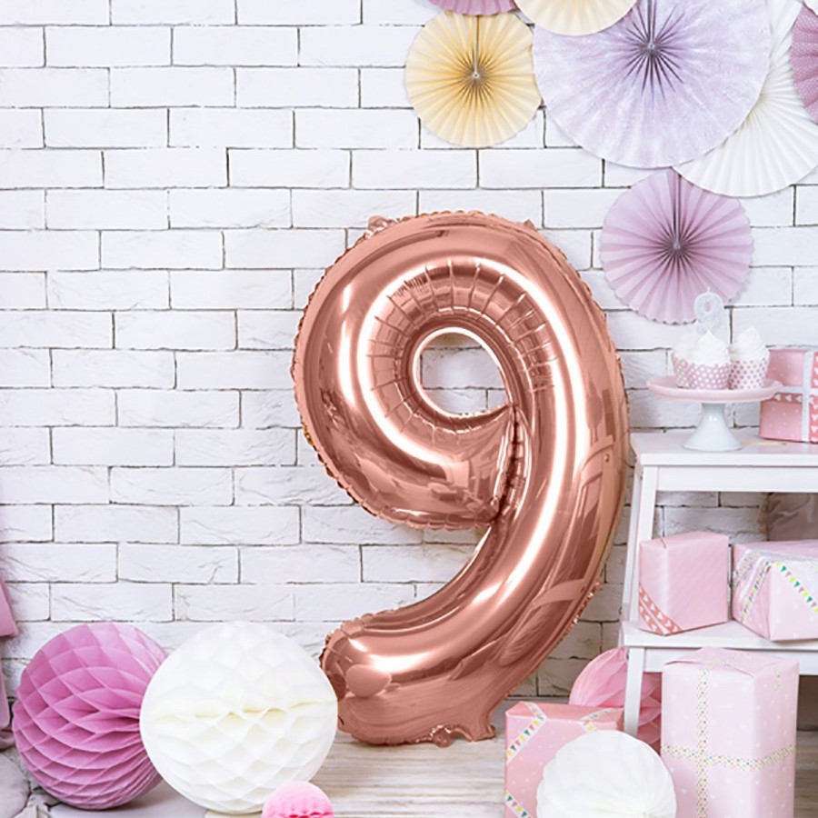 Hot PARTYDECO Balon Pink Metal Foliowy Cyfra "9" 86 Cm Rozowy