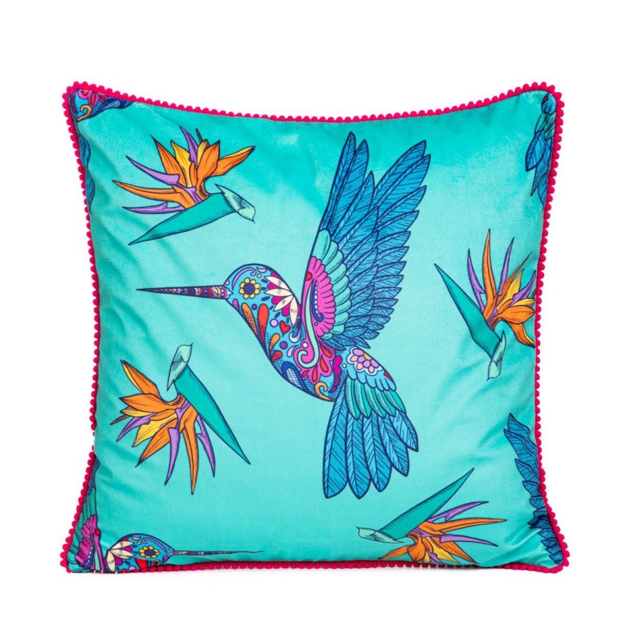 Wholesale HOMLA Poszewka Frida Kahlo Z Kolibrami Turkusowa 45X45 Cm